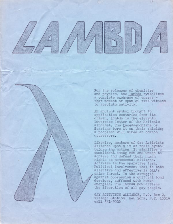 GAY ACTIVISTS ALLIANCE, LAMBDA, 1970