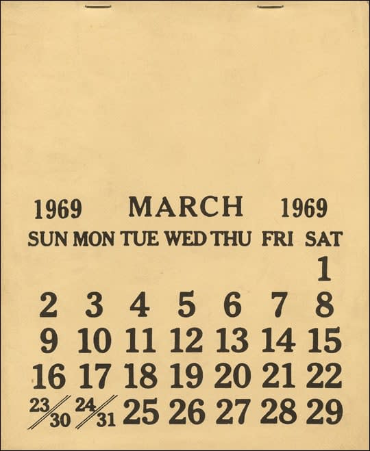 SETH SIEGELAUB, TERRY ATKINSON, MICHEL BALDWIN, ROBERT BARRY, RICK BARTHELME, N.E. THING CO., JAMES LEE BYARS, JOHN CHAMBERLAIN, RON COOPER, BARRY FLANAGAN, ALEX HAY, DOUGLAS HUEBLER, ROBERT HUOT, STEPHEN KALTENBACH, JOSEPH KOSUTH, CHRISTINE KOZLOV, RICHA, MARCH 1969 [aka : One Month], 1969