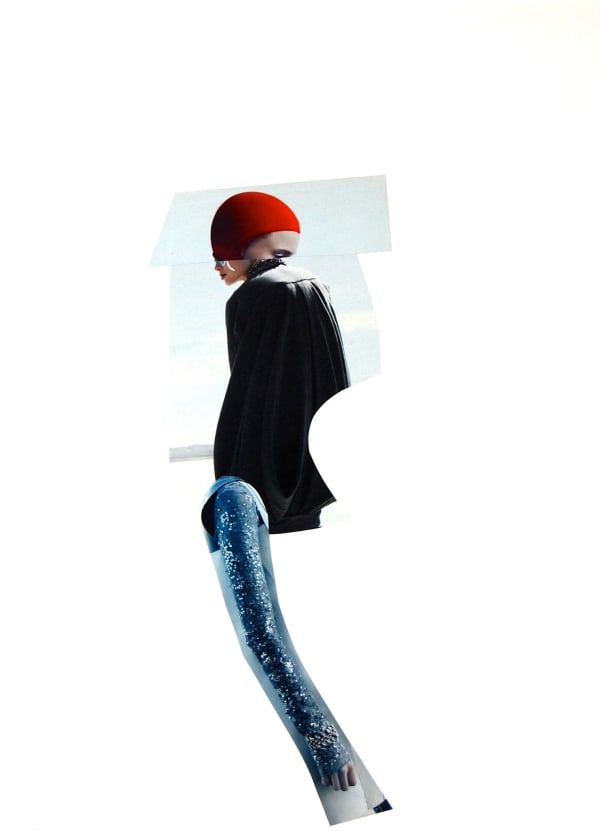 Photomontage of a figure in a helmet