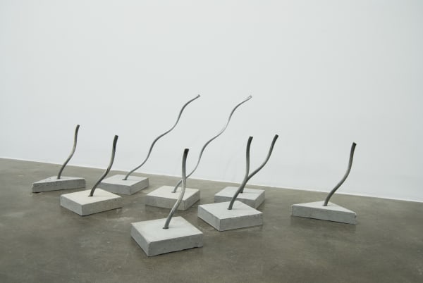 Various shaped cement slabs with metal wire inserted