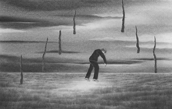 Rendering of a man in a landscape