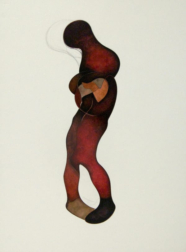 Watercolor, abstract figure in reddish-brown