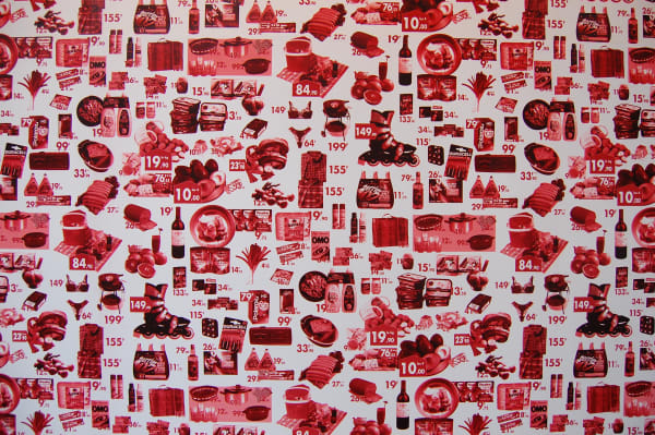 Collage with many red objects