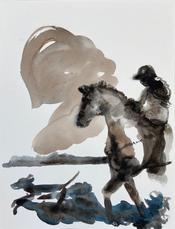 Clouds (horse, rider, hound)