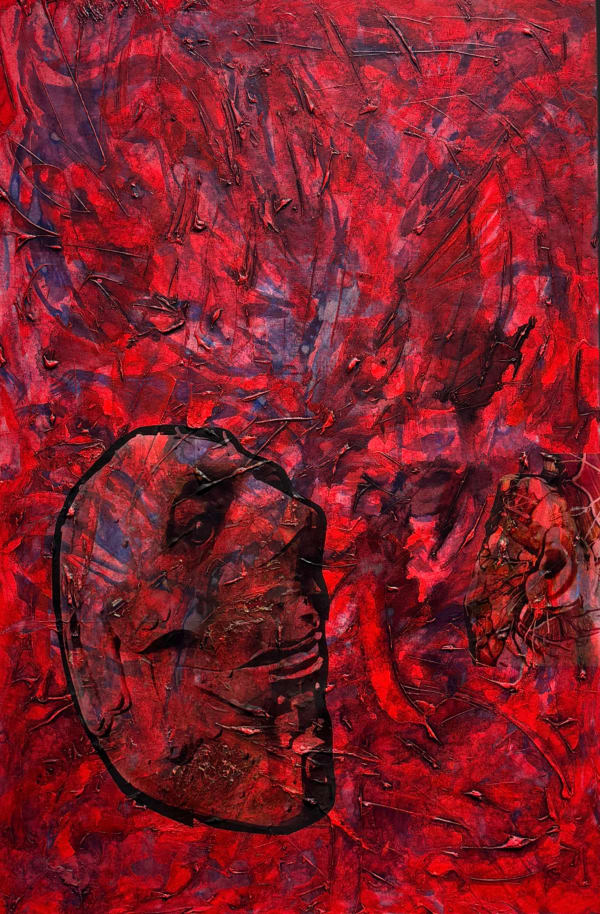 Talal Al Najjar Fission, 2025 Acrylic, polymer, vinyl on canvas 122 x 82 cm