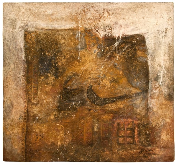 Sliman Mansour, The Village mud on wood, 1990