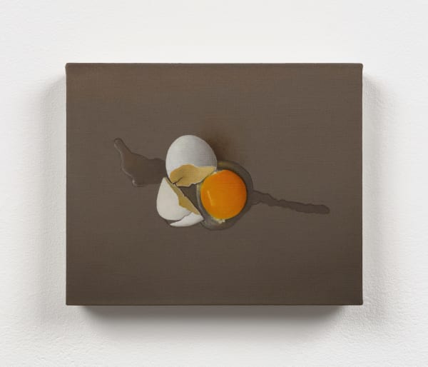 Egg by Dana Powell, painting of cracked egg on brown background