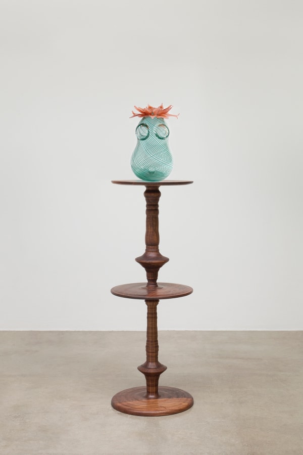 Glass sculpture on walnut pedestal