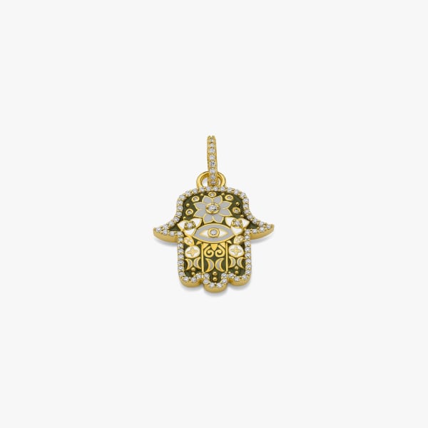 Buddha Mama, Small army green hamsa pendant with diamonds