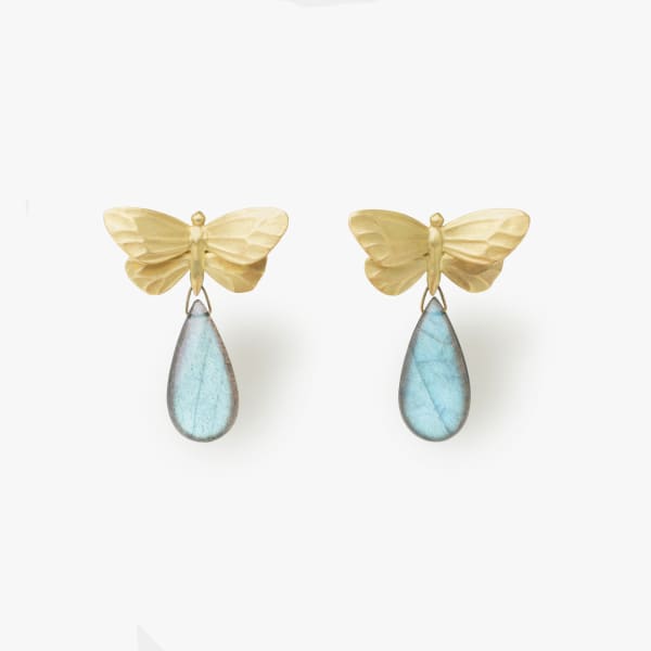Gabriella Kiss, Butterfly earrings with labradorite drops