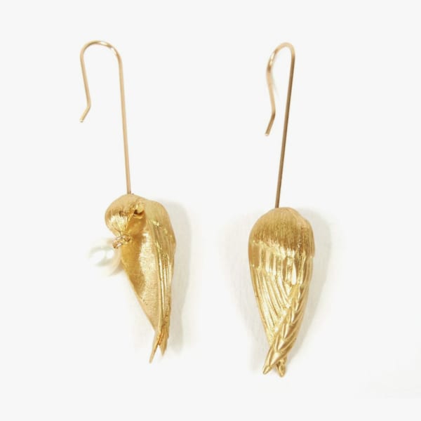 Gabriella Kiss, Sleeping bird earrings with pearl drops