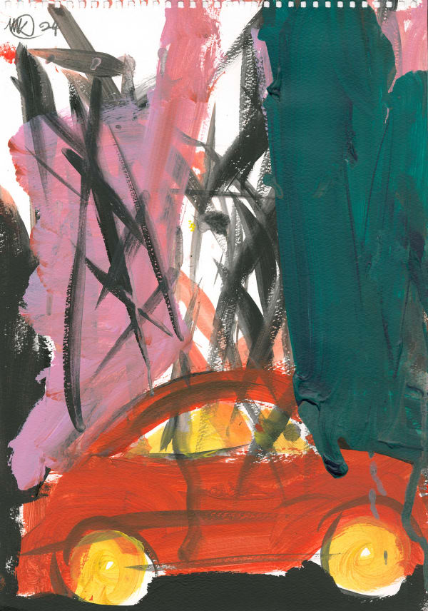 Michael Kane, Red Car with Pylons, 2024