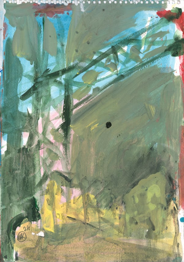 Michael Kane, Small Street with a Crane_Acrylic on Paper, 2024