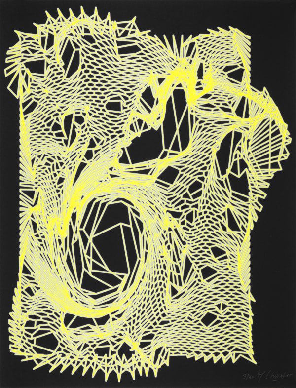 Sérigraphie originale jaune, argentée et noire de l'artiste Miguel Chevalier éditée par l'atelier TCHIKEBE à Marseille