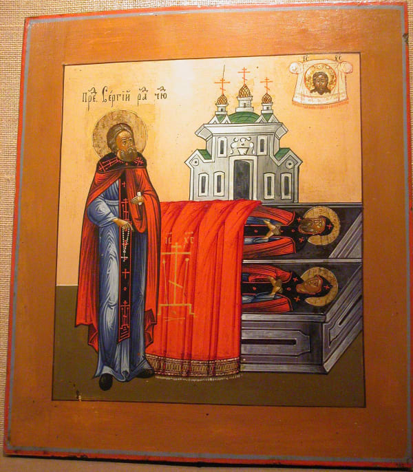 Saint Sergius with Saints Kyril and Marina, 19th century