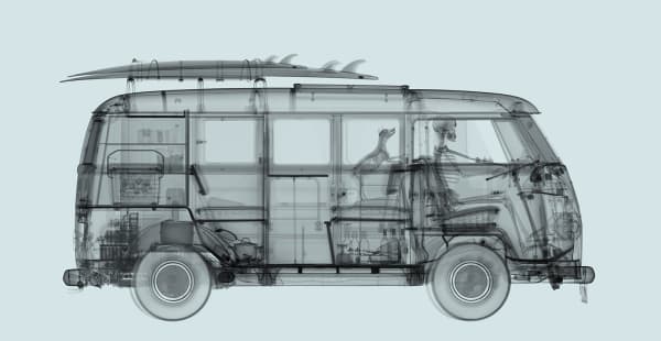 Nick Veasey, VW Camper On The Road - Arctic Blue