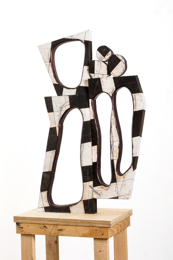 Mel Kendrick 4 Holes, 2017 signed, initialed and dated gesso on ebonized mahogany 42 3/4 x 28 x 3 1/2 inches