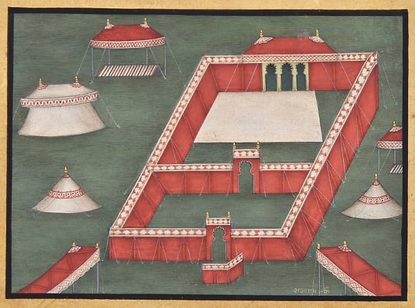 Raja Ram Sharma Red Tents, 2008 hand ground mineral pigments with gum arabic on paper 6 x 8 inches 14 x 16 inches framed
