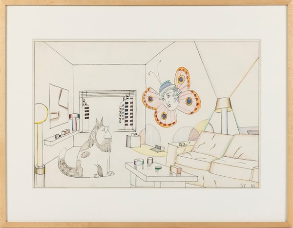 Saul Steinberg Untitled, 1983 signed "ST" and dated lower right marker, pencil and crayon on Strathmore paper folded in half 14 1/2 x 23 inches