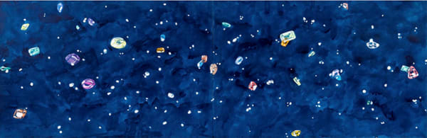 John Torreano Gem Star Scape, 1996 acrylic and pencil on paper 26 x 39 1/2 inches each 26 x 79 inches overall