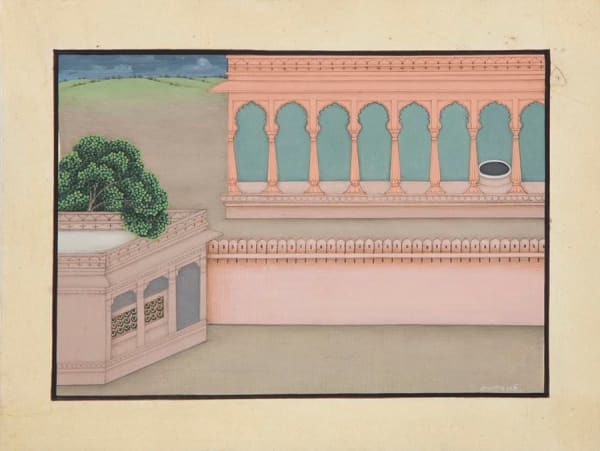 Raja Ram Sharma Contemplation, 2011 signed lower right hand ground mineral pigments with gum arabic on paper 6 1/4 x 8 1/4 inches 13 1/2 x 14 7/8 inches framed