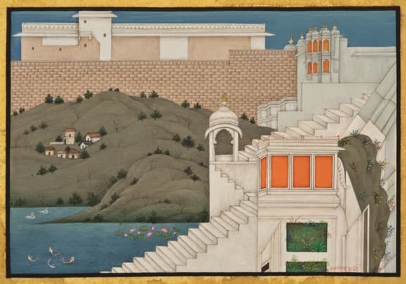 Raja Ram Sharma Hillside Palace, 2010 hand ground mineral pigments with gum arabic on paper 6 x 8 inches 13 1/2 x 15 inches framed