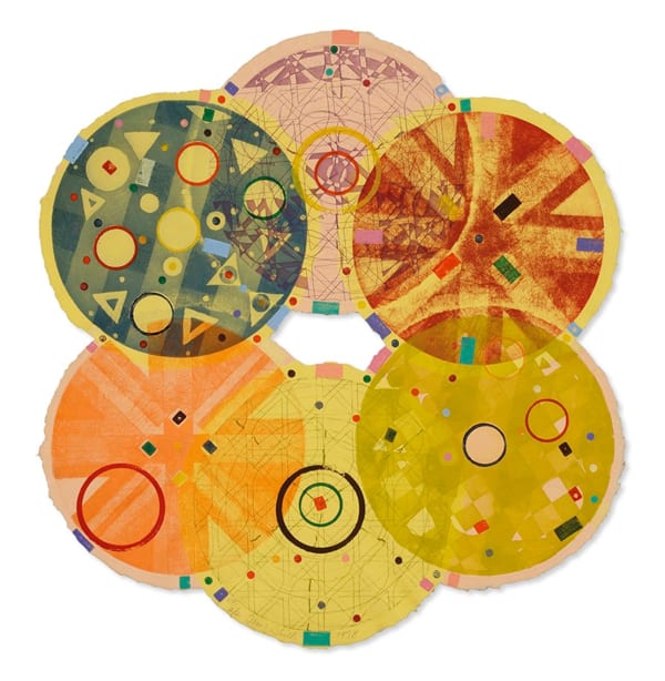 Alan Shields Armie's Tough Course, 1978 signed, dated and numbered at lower center intaglio with rubber stamping on handmade paper by Joe Wilfer 22 x 20 inches 24 1/4 x 23 inches framed PP 2/2, Edition of 8