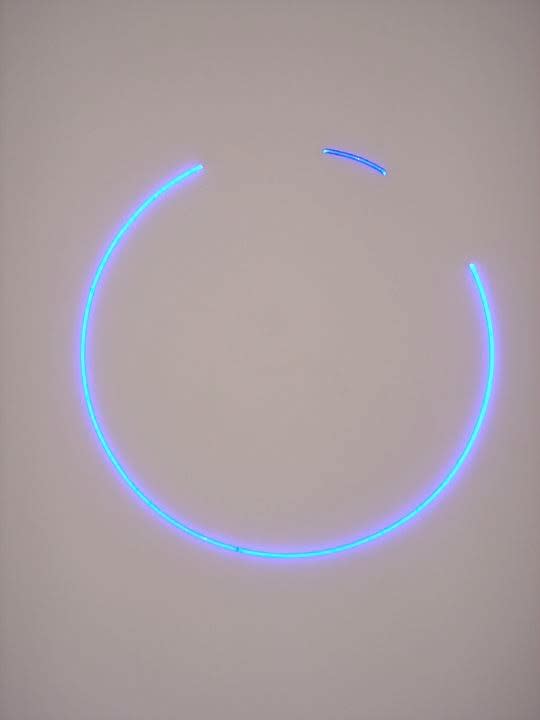Stephen Antonakos Two Part Blue Incomplete Circle, 1975 neon 42 inches diameter