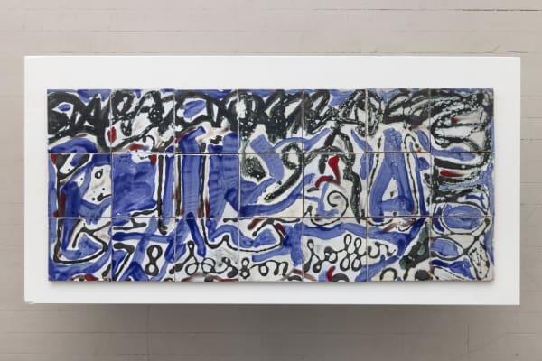 Sasson Soffer Section of tile wall, 1978 signed and dated hand glazed terracotta tiles 18 x 36 inches (6 x 6 inches each)