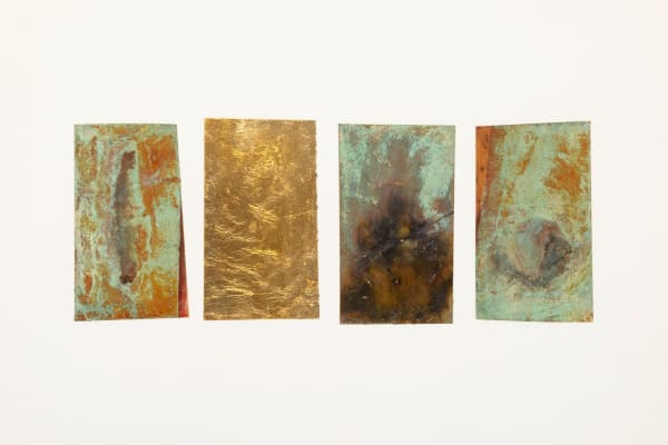 John Iversen Quartet, c. 1984 signed with mark at lower right metal leaf collage on Kromekote paper 11 x 16 inches 17 3/4 x 23 inches framed