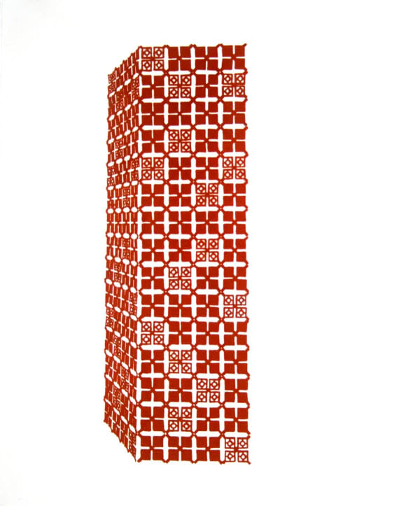 Almond Zigmund Red Tower, 2009 flocking and enamel on paper 26 3/4 x 22 1/2 inches 30 7/8 x 26 1/4 inches framed