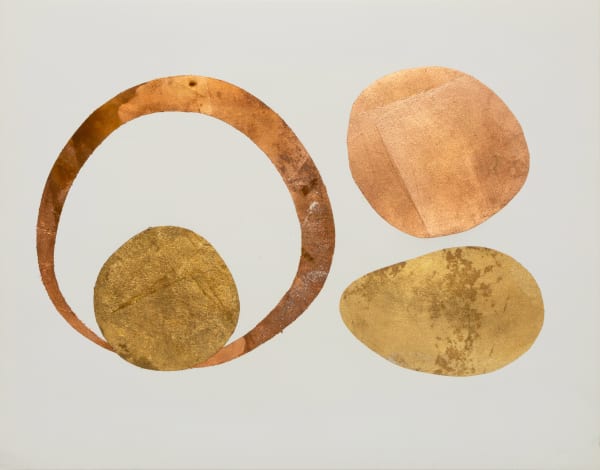 John Iversen Circles, c. 1984 signed lower right with blind stamp metal leaf on Kromkote paper 17 3/4 x 22 1/2 inches 20 x 25 inches framed