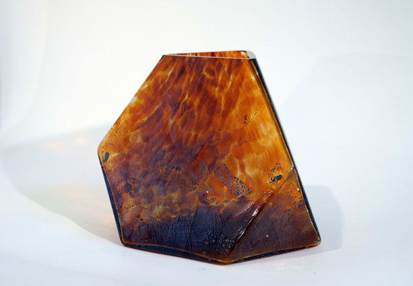 John Torreano Truncated Tetrahedron-Amber, 1992 mold blown glass 9 x 11 x 11 inches