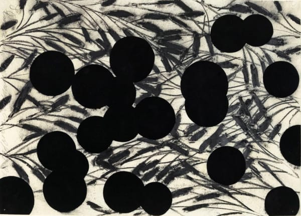 Donald Sultan Flocked Oranges on Branches, January 22 2002 titled, dated and initialed left edge charcoal and flock on paper 19 3/4 x 25 1/2 inches 22 3/4 x 30 5/16 inches framed