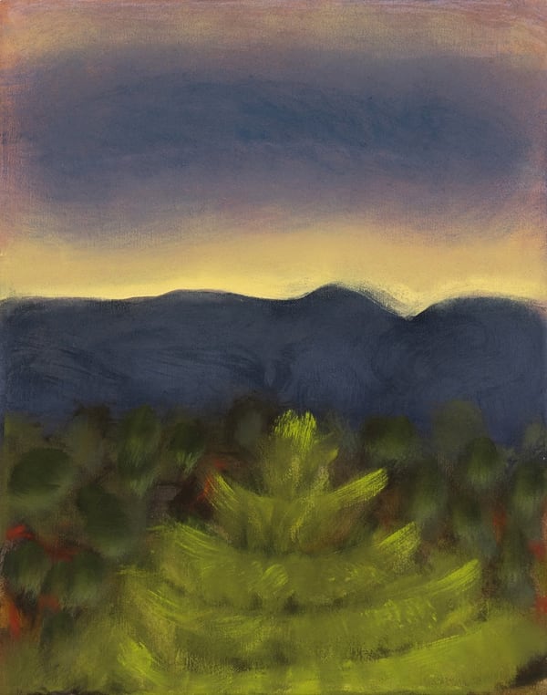 Kathryn Lynch Pine in front of Catskills, 2022 oil on linen 14 x 11 inches