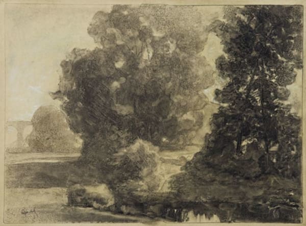 Henri Marchal (French 1878-1949) Trees with Bridge, 1917 monotype and charcoal on paper 15 x 20 inches