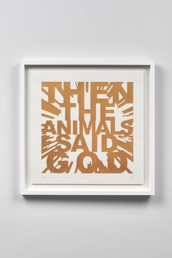 Kenny Hunter Then the Animals said God, 2011 initialled and numbered in pencil to margin silkscreen print with gold dust edition of 40 55 x 55 cm