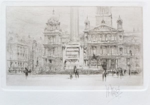 William Walcot Municipal Buildings, Glasgow, 1918 signed in pencil to margin etching and drypoint 2 ½ x 4 ¼ inches