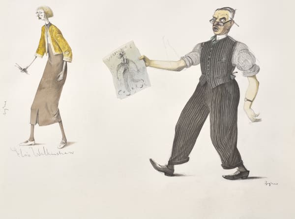 John Byrne RSA Miss Walkinshaw with Willie Curry, c.1997 signed and inscribed 'Elsie Walkinshaw' watercolour and pencil on paper 14 ½ x 21 ½ inches