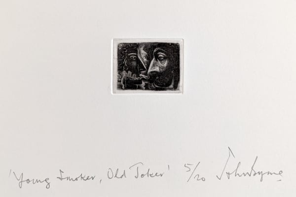 John Byrne RSA Young Smoker, Old Joker, 2010 signed, titled and numbered 5/20 in pencil to margin mezzotint edition of 20 1 ½ x 2 inches