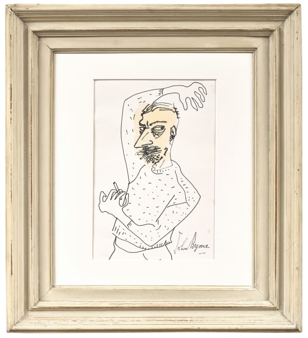 John Byrne RSA Yellow face self portrait signed ink and watercolour on paper 11 ¾ x 8 inches