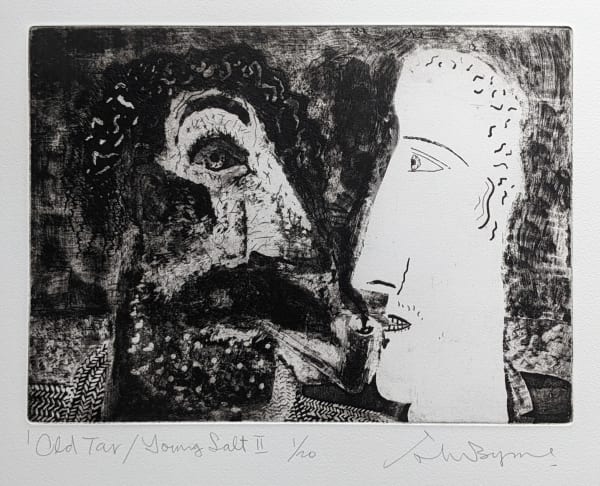 John Byrne RSA Old Tar/Young Salt II, 2012 signed, titled and numbered 1/20 in pencil to margin etching edition of 20 10 x 13 ½ inches