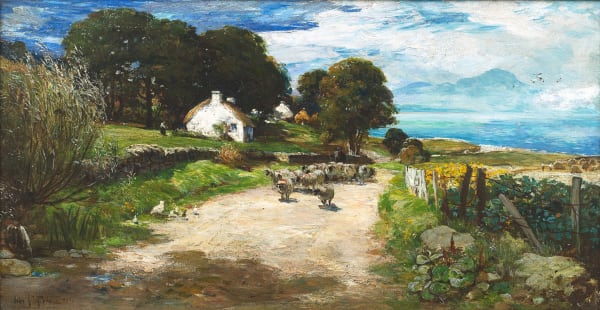 John Robertson Reid On the Road to Kildonnan - Arran, 1910 signed and dated 1910; signed, titled and dated 1909 verso oil on canvas 16 x 30 ¼ inches