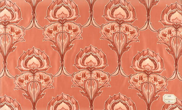 Attr. Harry Silver Design no. 1678 for Silver Studio retailed by Scheurer, Laith & Cie, Alsace, c.1900 original sample from Scheurer's Grand Livres (labels attached) printed cotton sateen 19 ¾ x 33 inches