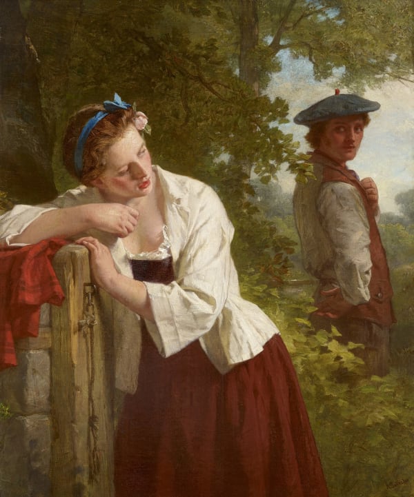 Alexander Johnston A Stolen Glance signed oil on canvas 30 ¼ x 25 inches