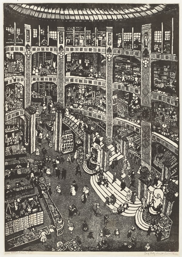 Emma Bormann Das Warenhaus, c.1925-30 signed, titled and inscribed 'Orig. Holzschnitt' in pencil to margin woodcut 23 x 16 inches