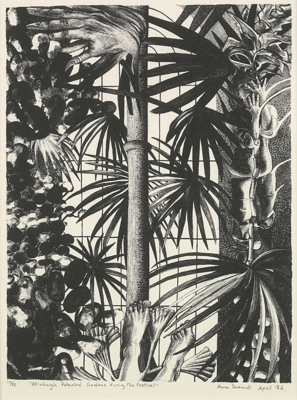 Anne Desmet RA Edinburgh Botanical Gardens, 1986 signed, inscribed 'Edinburgh Botanical Gardens during the Festival', numbered 12/12 and dated 'April '86' in pencil to margin lithograph edition of 12 10 ½ x 7 ¾ inches