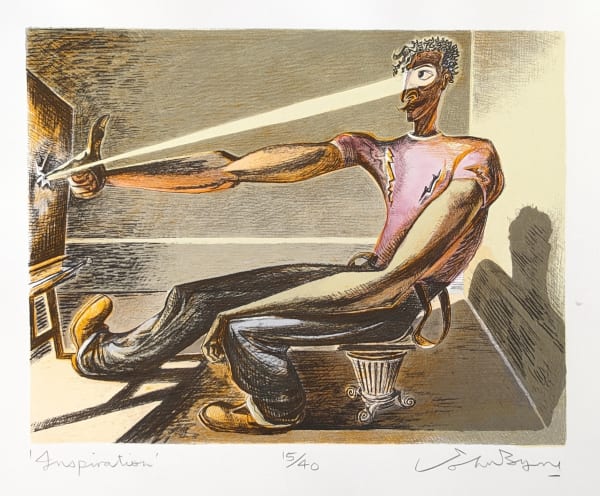 John Byrne RSA Inspiration, 2013 signed, titled and numbered 15/40 in pencil to margin hand-coloured screenprint edition of 40 15 x 19 ½ inches