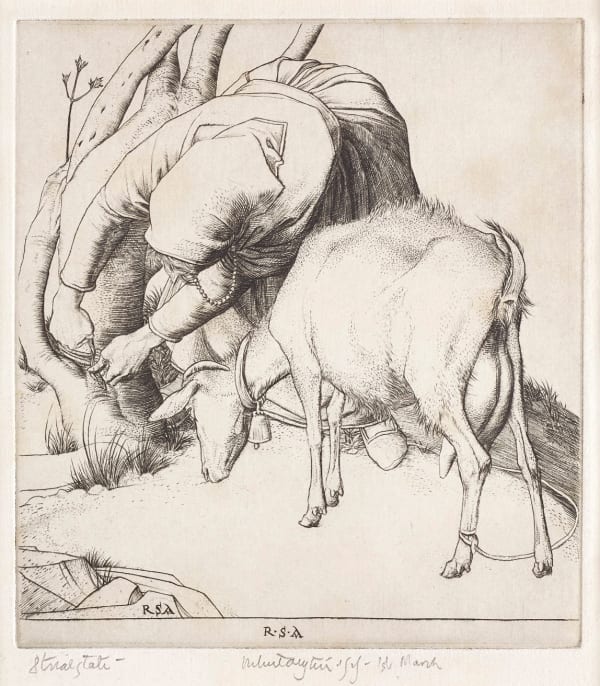 Robert Sargent Austin RA Tethering a Goat, 1929 initialled RSA in plate; signed and dated 1st March 1929, inscribed '8th trial state' in pencil to margin etching 5 ½ x 5 inches