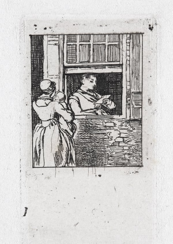Sir David Wilkie RA HRSA Woman at a Window, Reading a Letter etching 3 x 1 ½ inches